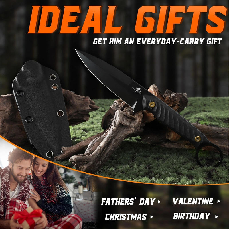 Purple Dragon Fixed Blade Knife - 440C Survival Knife with G10 Handle for Bushcraft - Full Tang Camping Knives with Horizontal Carry Sheath for Hunting Hiking - Gift Idea for Fathers' Day - Black