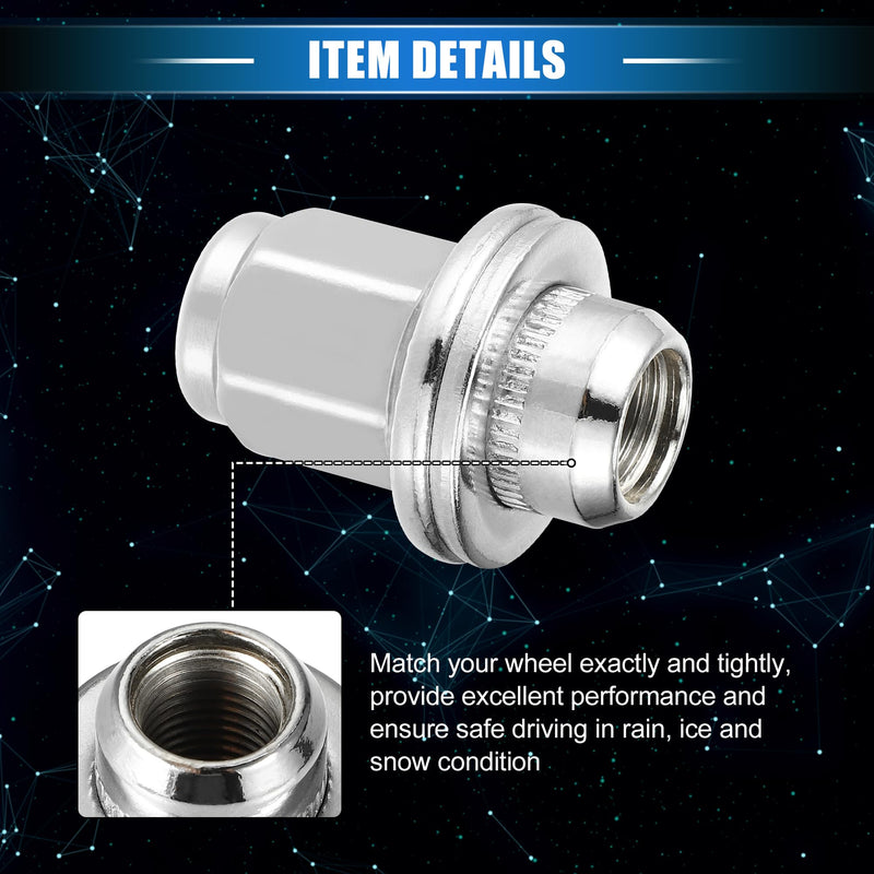 5 Pcs Wheel Lug Nuts Compatible for Toyota Tundra Sequoia 2008-2021, Durable Chorme Plated M14x1.5 Carbon Steel Silver Tone Tire Lugnuts