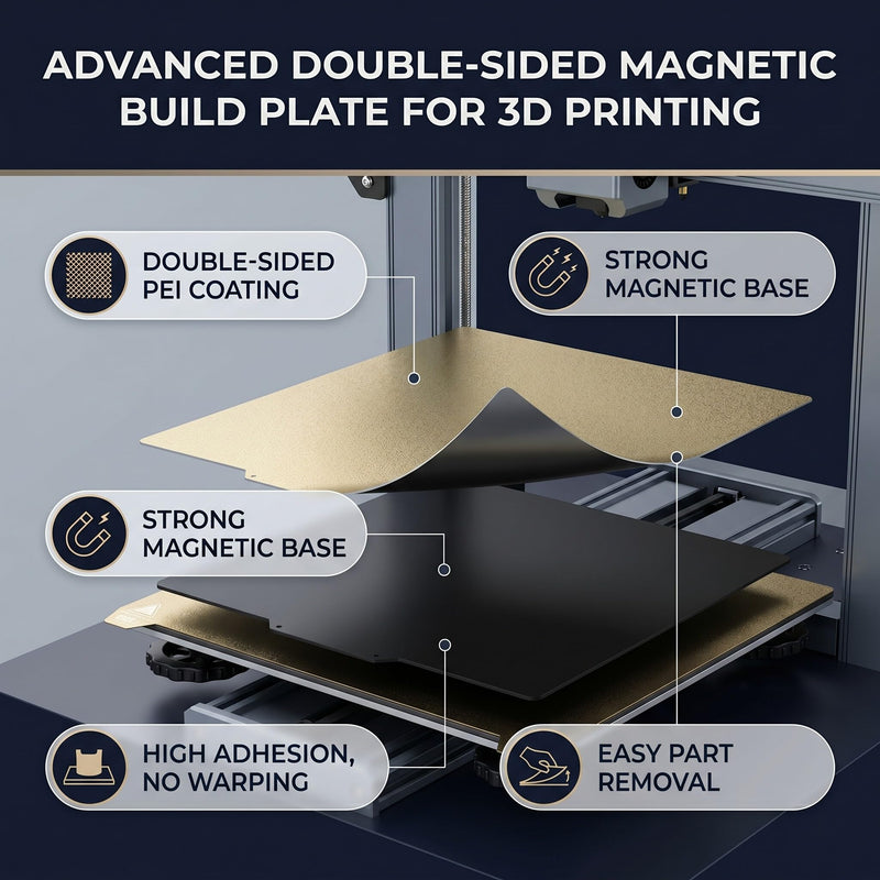 Double Side Textured PEI Sheet 200x200mm, 3 in 1 Magnetic Build Plate PEI Spring Steel Bed, StrongAdhesion for 3D Printer