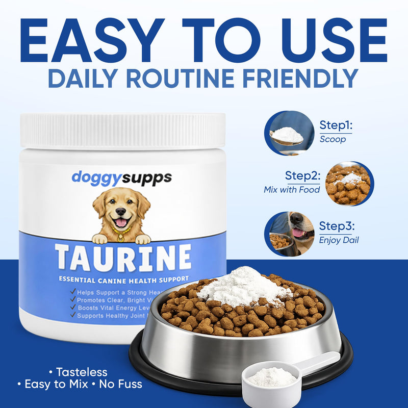Doggy Supps Taurine for Dogs, Taurine Supplement for Dogs, Immune Support, Boost Energy & Vitality, Skin & Coat Health for Heart, Vision & Daily Wellness, 200 Grams (1) 1