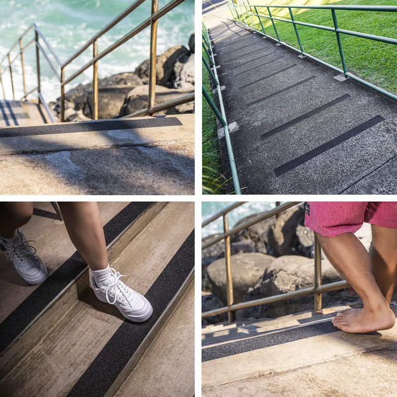 Anti Slip Tape, 4 Inch x 16 Ft Grip Tape for Stairs Outdoor/Indoor, Waterproof Non Skid Roll for Stair Treads Non Slip, High Traction Friction Abrasive Adhesive Stair Steps - Black 4" x 16' 1