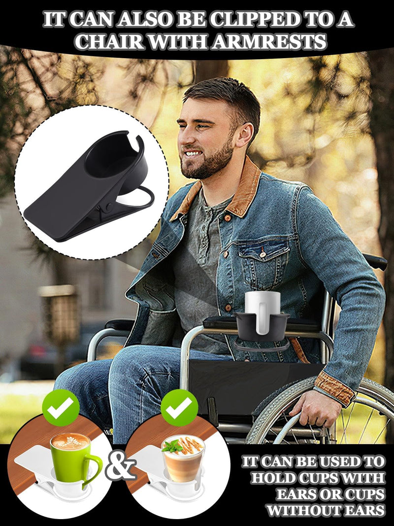 3PCS Drinking Cup Holder Clip Kalolary Chair Desk Bottle Cup Stand DIY Glass Clamp Storage Saucer Clip with Groove for Potted Plant Beverage Coffee Mug Holder Clip for Home & Office (Black White Grey) 3PCS Black White Gray