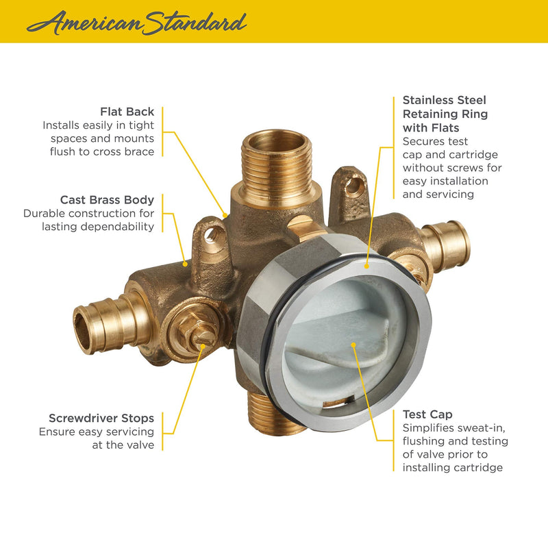 American Standard RU108SS Flash Shower Rough-In Valve with PEX Inlets and Universal Outlets with Screwdriver Stops for Cold Expansion System, Unfinished