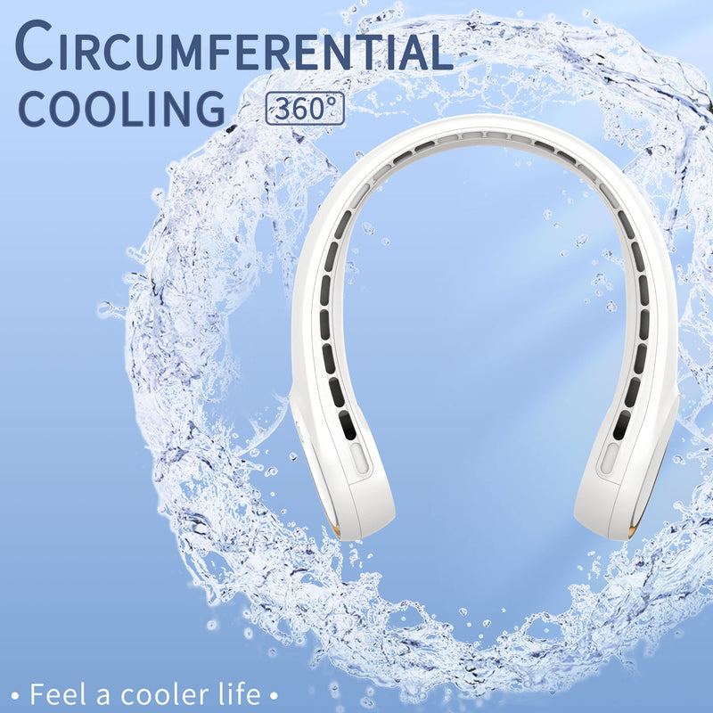 FrSara Neck Fan, Portable Personal Fan Strong Wind, 4000mAh, Air Volume,360° Cooling, No Hair Twisting, Air Volume On 2 Sides, Non-Slip, Quick Charge, Long Use Time, Birthday Gift for Women, Dad, Men White
