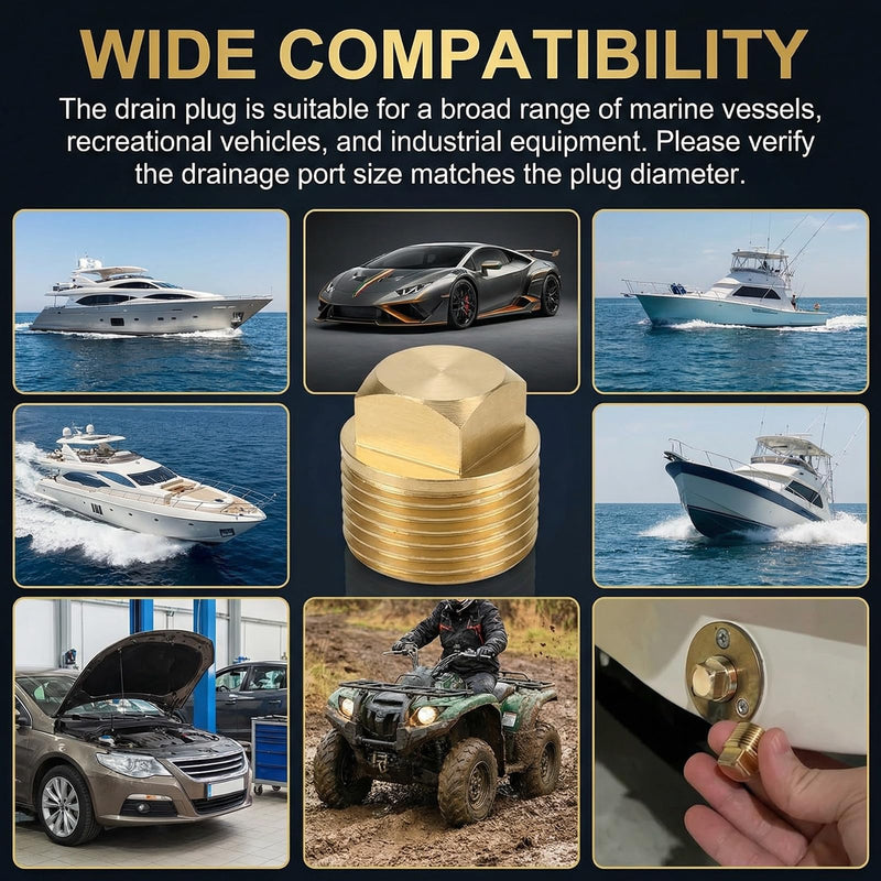6 Pcs Solid Brass Drain Plug Kit 1/2" Npt Solid Brass Drain Plugs and Internal Square Wrench Boat Rv Plumbing Accessory