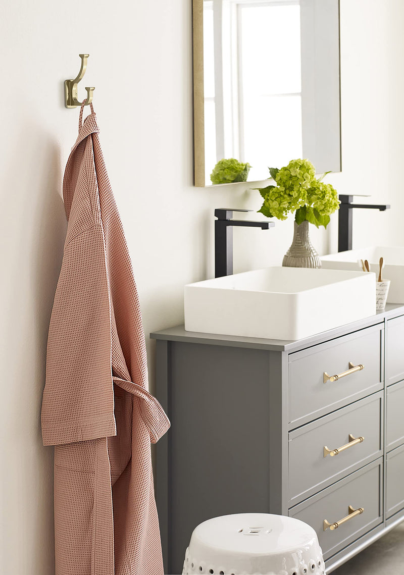 Amerock H37007BBZ | Alder Double Prong Decorative Wall Hook | Golden Champagne Hook for Coats, Hats, Backpacks, Bags | Hooks for Bathroom, Bedroom, Closet, Entryway, Laundry Room, Office