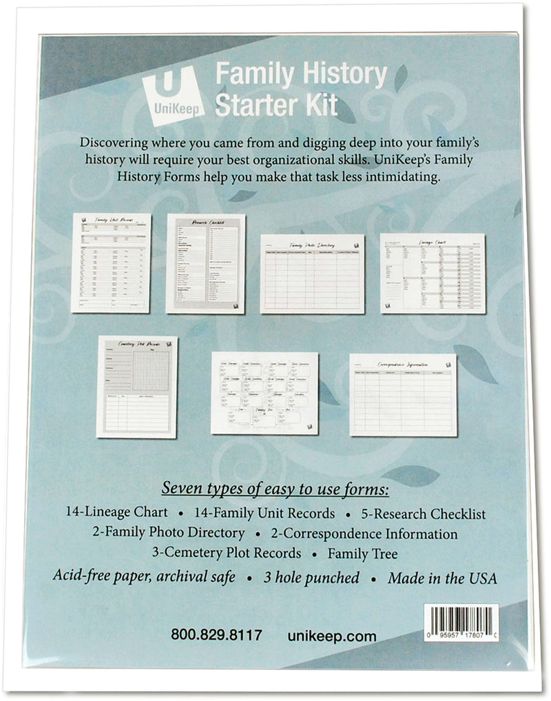 UniKeep Pedigree Charts for Genalogy Reasearch - Archival Quality Paper (Starter Kit) Starter Kit