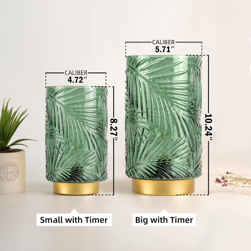 Battery Operated Table Cordless Lamps for Home Decor, Nightlight with LED Bulb with Timer, Decorative Lights for Living Room Bedroom Tabletop Entryway Centerpiece Gift(L Green) Big with Timer