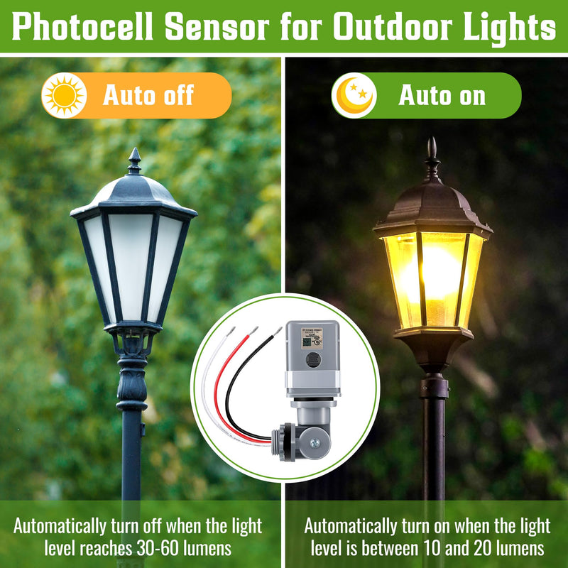 2 Pack Photocell Sensor for Outdoor Lights, 120VAC 50/60 Hz Photocell IP54 Waterproof, Swivel Mount Photocell, Dusk to Dawn Sensor Photoelectric Switch for Back Yard Lightening