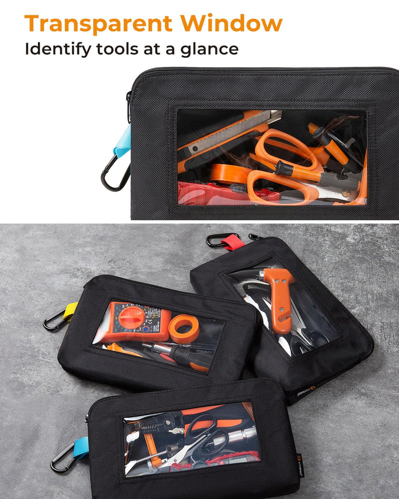 3 Pack Tool Pouch Zipper Bag, Heavy Duty Small Tool Bag with Clear Window, Multipurpose Storage Pouch for Tools, Gadgets, Cosmetics, Stationery, Travel Accessories 3 Pack, Clear