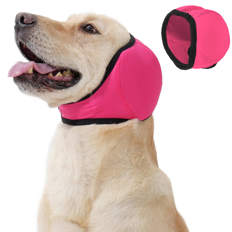 Dog Calming Hoodie Quiet Ear Cover for Noise Protection Anxiety Relief Ear Muffs, No Shake Ear Wraps for Dogs, Waterproof Swim Cap Bath Blow Dry Headband Wraps for Ear Hematoma Groom Fireworks(M,rose) Rose Red Medium(Head Circle:14"-19")