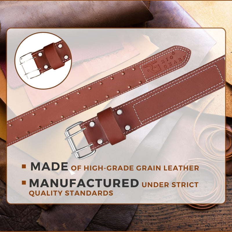 Leather Tool Belt for Men, Full Grain Leather Work Belt, 2 Inch Carpenter Construction Utility Belt, Heavy Duty Tool Belt for Electrician, Farming, DIY & Contractor Work, Brown (34"-49")