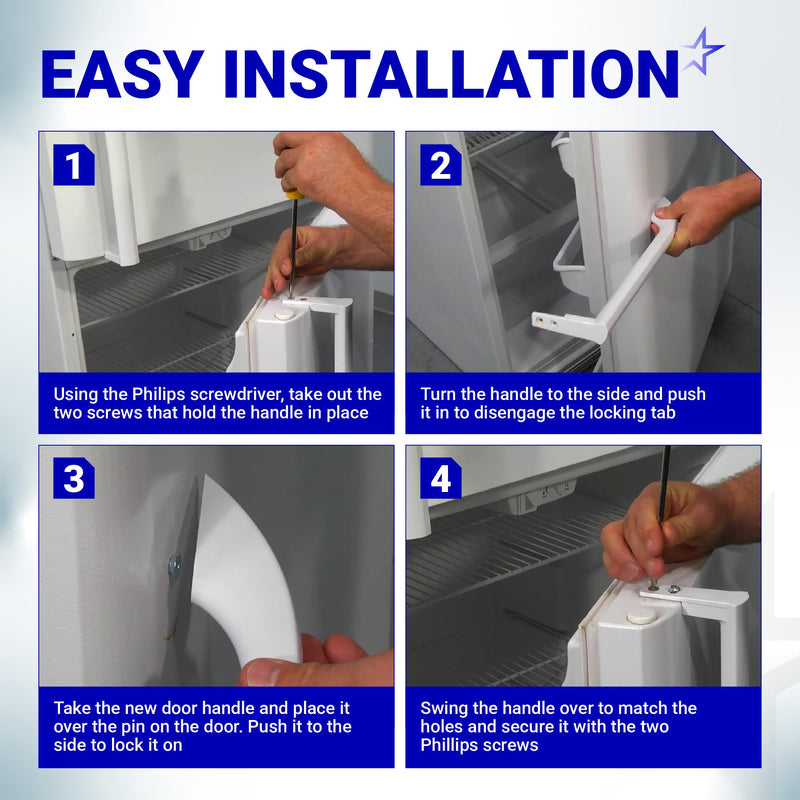 BlueStars 5304486359 5304506469 Refrigerator Door Handle Set - Compatible with Frigidaire Freezers - Replace Parts 5304504507, 242059501, 242059504 - Pack of 2 White