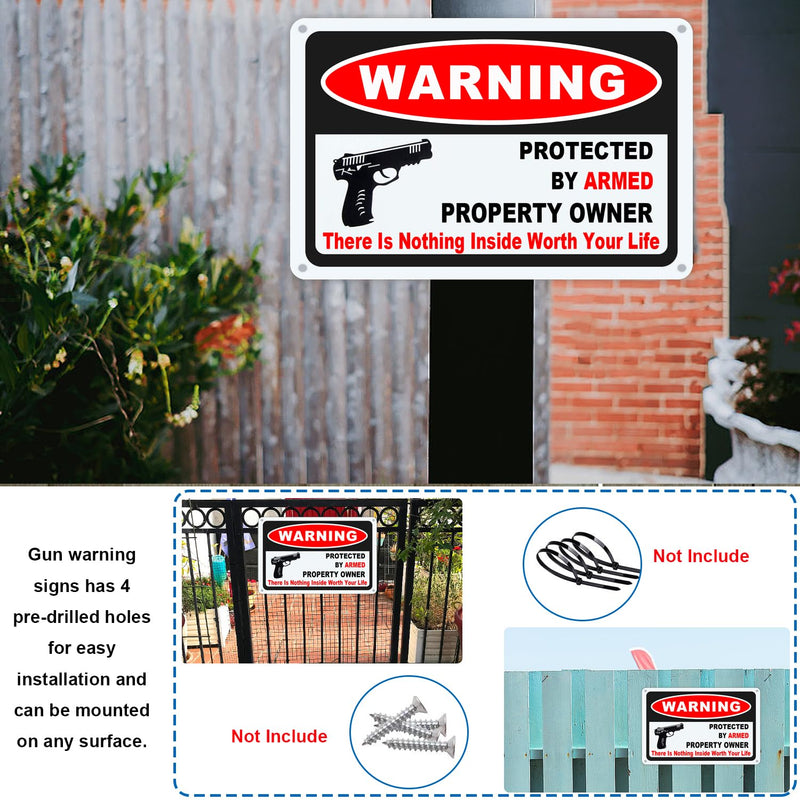 3Pack Gun Sign for Home Security 10x7 inch Warning Signs for Home Property Rust Aluminum Gun Warning Sign Weatherproof and UV Protected