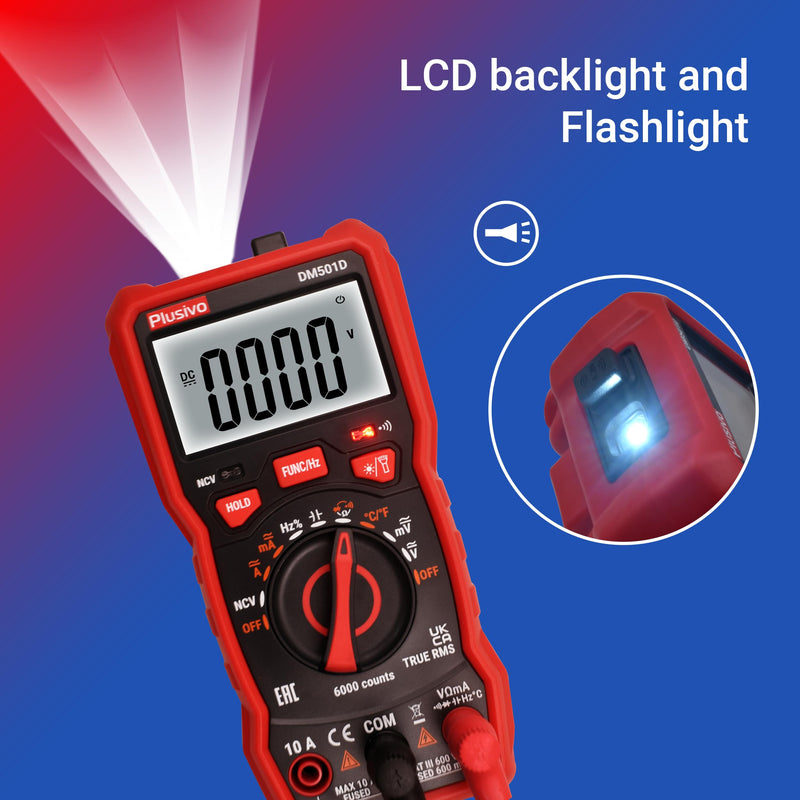 Multimeter 6000 Counts Digital Multimeter Auto Ranging TRMS AC DC Voltmeter Ohm Volt Amp NCV Diode Tester; Measures Voltage Current Resistance Temperature Frequency Buzzer with Test Leads, Probes