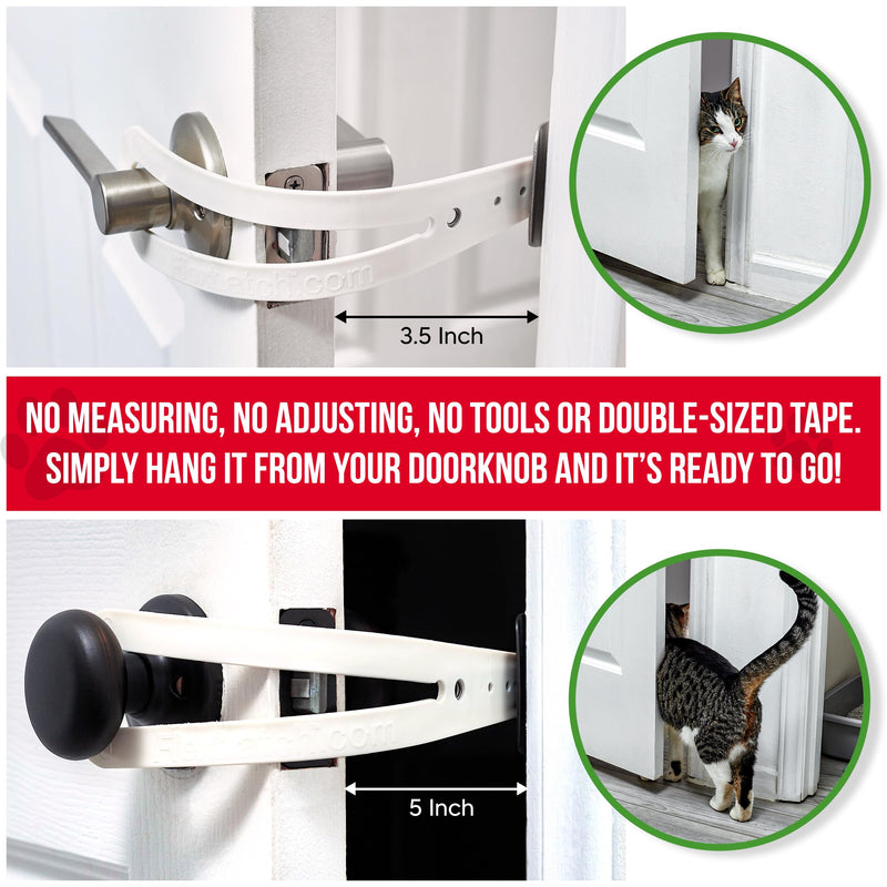 FlexLatch Cat Door Holder Latch - Bright White Cat Door Alternative Installs Fast Flex Latch Strap Let's Cats in and Keeps Dogs Out of Litter & Food. Safe Baby Proof One Piece No Measuring Extra Easy Standard