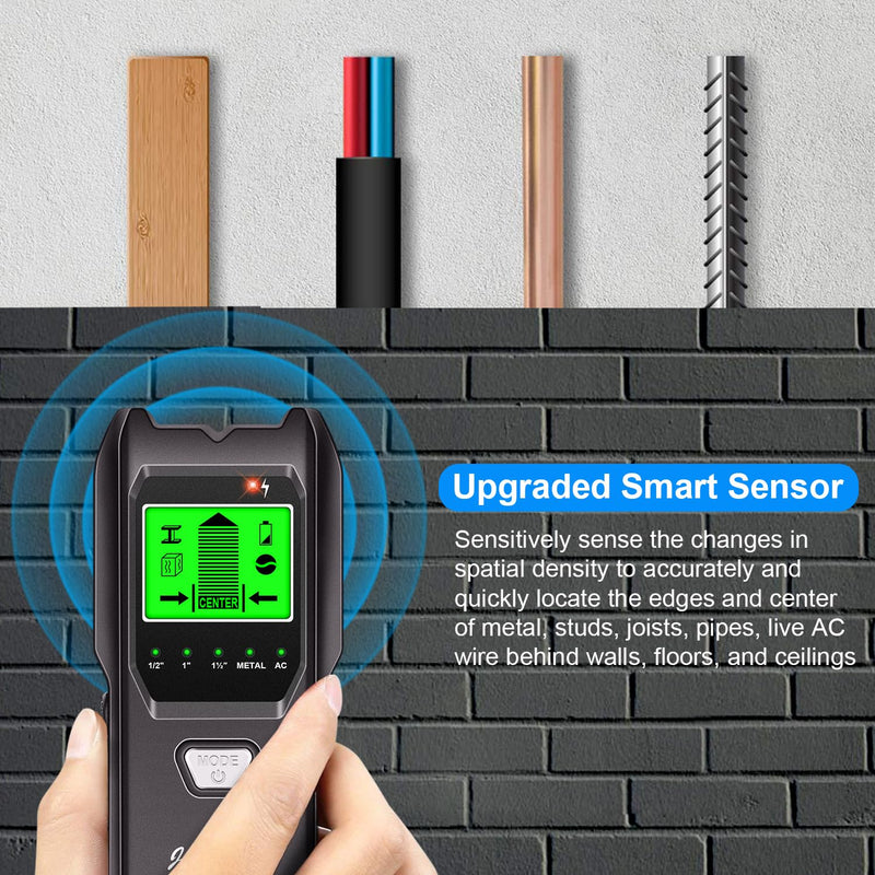 Stud Finder Wall Scanner, 5 in 1 Multifunction Stud Locator with Upgraded Smart Sensor, HD LCD Display and Audio Alarm for The Center & Edge of Metal, Studs, AC Wire, and Pipe Detection (Dull Black)