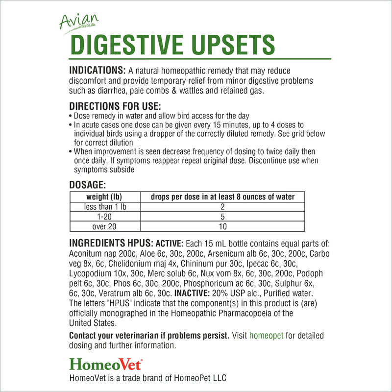 HomeoPet Avian Digestive Upsets, Safe and Natural Digestive Support for Poultry and Pet Birds, Bird Supplement, 15 Milliliters - PawsPlanet Australia