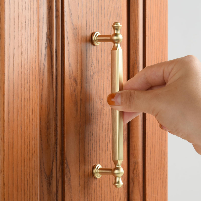 Brush Brass Cabinet Handle Kitchen Furniture Handles Drawer pulls Vintage 6.3 inch Overall Length,5 inch Center to Center Pack of 4 5 Hole Center 6.3" Overall Length Brush Brass