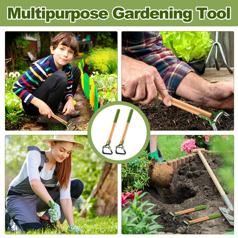 2 Pcs Mini Garden Hula Hoes for Weeding 17 Inch Long Stirrup Hoe Tools Scuffle Hoe Garden Tool for Lawn Yard Weeding Gardening with Wood Handle