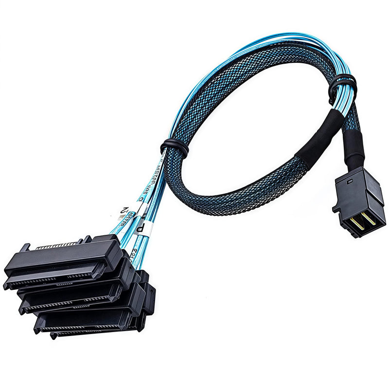 2PCS SFF-8643 to 4X SFF-8482 Mini SAS HD Breakout Cable 1.6ft/0.5m, 12Gbps SAS3, 29+15 Pin Power; Forward Cable for RAID/HBA to Four SAS HDD/SSD; Compatible with LSI 9300-8i, Broadcom 9400-8i 2PCS 1.6ft-8643 to 8482 4×SAS
