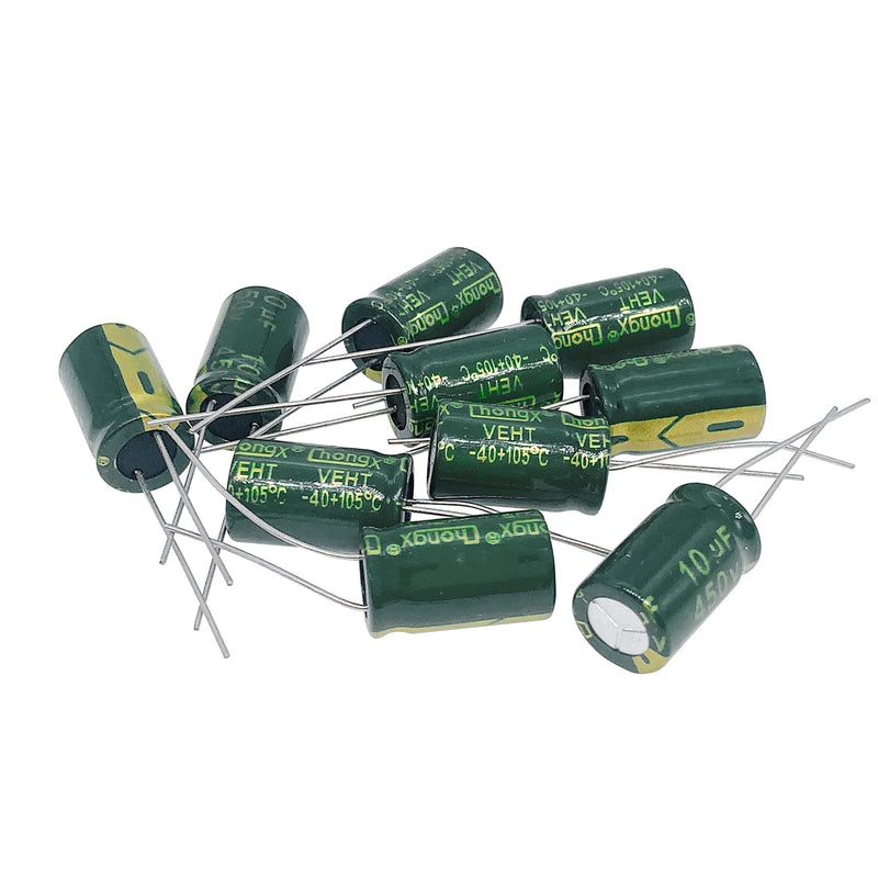 10pcs 450V 10UF Capacitor 10X17MM(0.39x0.67in) High Frequency Aluminum Electrolytic Capacitors for TV, LCD Monitor, Game 10pcs 450V 10UF