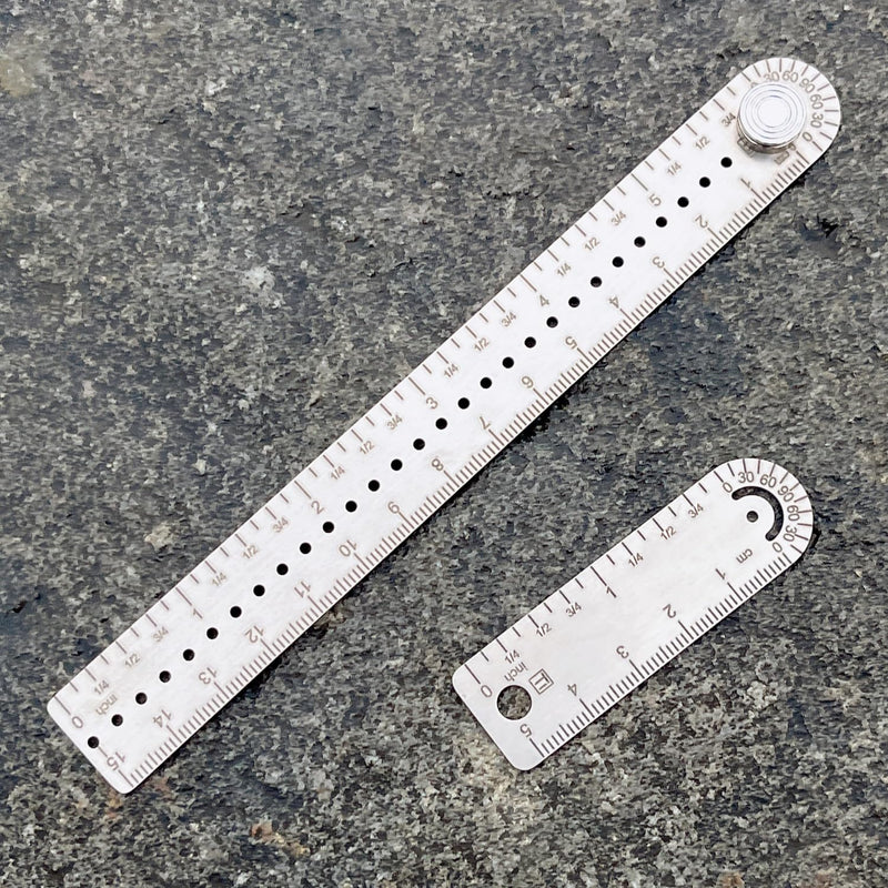 Titanium Ruler, Metal Straight Ruler, Portable EDC Multifunctional Micro Ruler, Double-Faced Drawing Ruler, Protractor, Compasses, Arc, Measuring Tools Rule(CM/INCH) (Large) Large