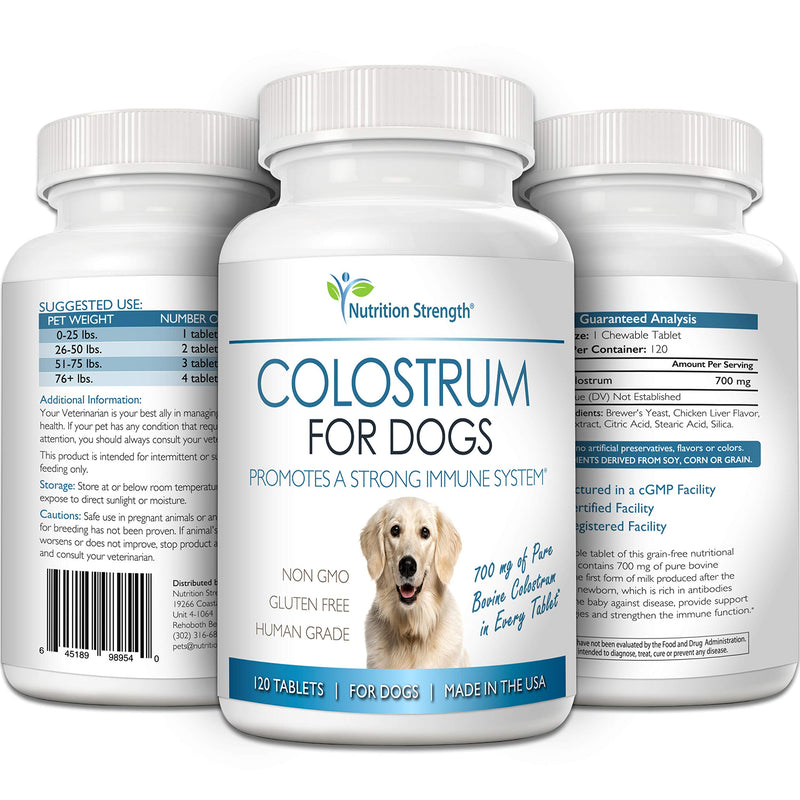 Pure Bovine Colostrum for Dogs Supplement, Rich in Antibodies to Protect Against Disease, Support for Immune Function, Digestive System, 120 Chewable Tablets - PawsPlanet Australia