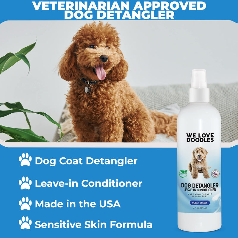 We Love Doodles Pin Brush for Dogs & Ocean Breeze Dog Detangler Spray Bundle - Goldendoodle Pin Brush & Detangler Spray Kit - Brush for Removing Loose Fur & Dematting Spray Made in USA - PawsPlanet Australia