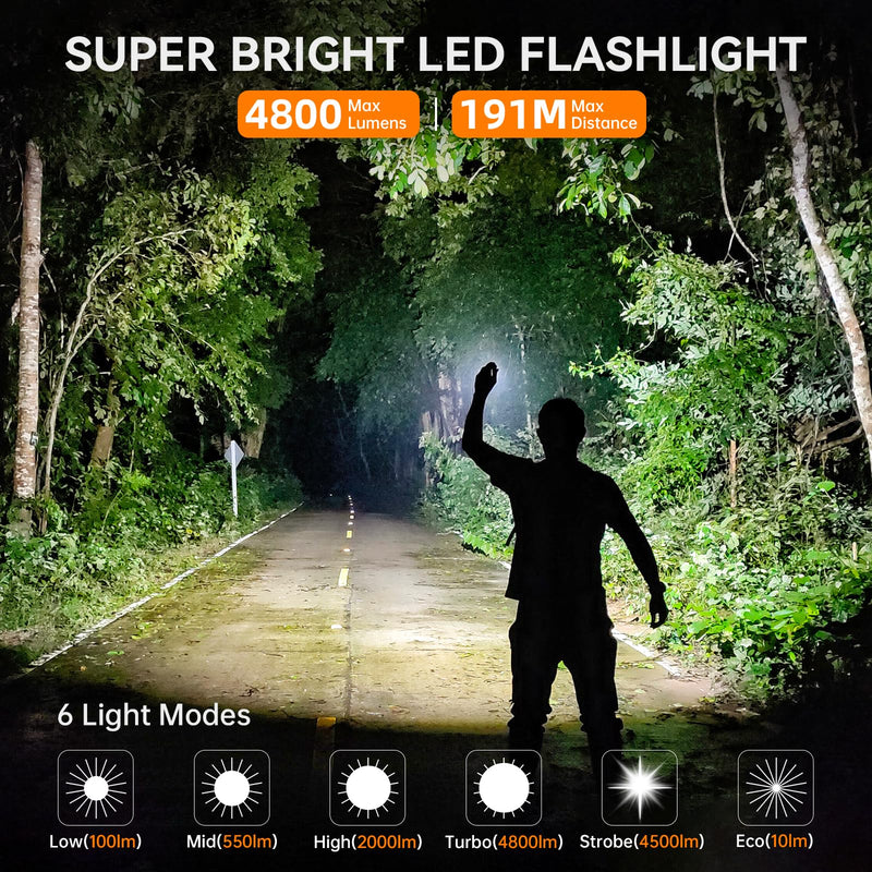 Wurkkos TS22 Flashlight High Lumen Rechargeable - 4800 Lumens Super Bright 70.3 HI LED Flashlight USB C Charging IP68 Waterproof Regulated Output for Dog Walking Ramping Emergency Hiking 70.3 HI 5000K
