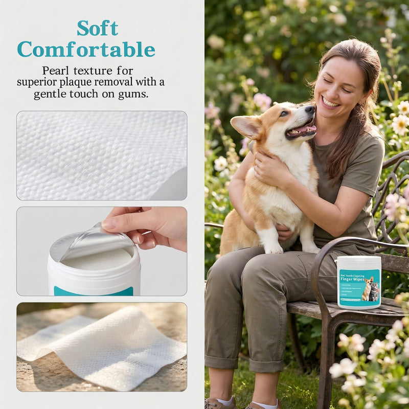 JoanofArc Cats Dogs Dental Care Finger Wipes, Dog Teeth Cleaning Wipes for Dogs & Cats, Gentle Cleansing, Freshens Breath and Reduce Plaque Tartar for Daily Oral Care for Pet Dogs Cats - 50 Count
