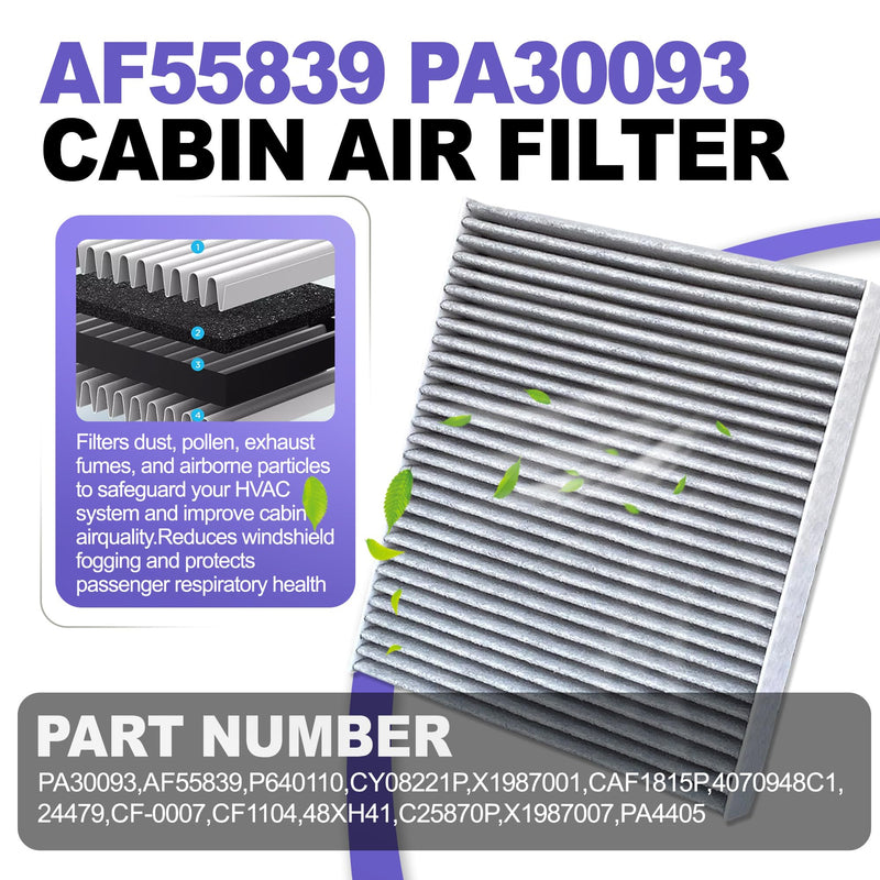 4 Pack Activated Carbon Cabin Air Filter for Kenworth T660 T680 T800 T880 & Peterbilt 567 579 | Replaces X1987001, AF55839, P640110, PA30093, 4070948C1, 24479 4 PACK