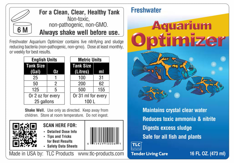 TLC Products, Freshwater Aquarium Optimizer, Aquarium Water Clarifier, Reduces Ammonia, 16 Fl Oz 16 oz (473 ml)