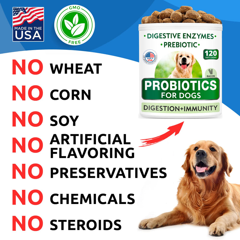 Allergy Relief + Probiotics & Digestive Enzymes for Dogs - Anti-Itch Skin & Coat Supplement - Omega 3 Fish Oil - Gut Health - Pet Diarrhea Gas Treatment, Upset Stomach Relief Pills, Digestion Health