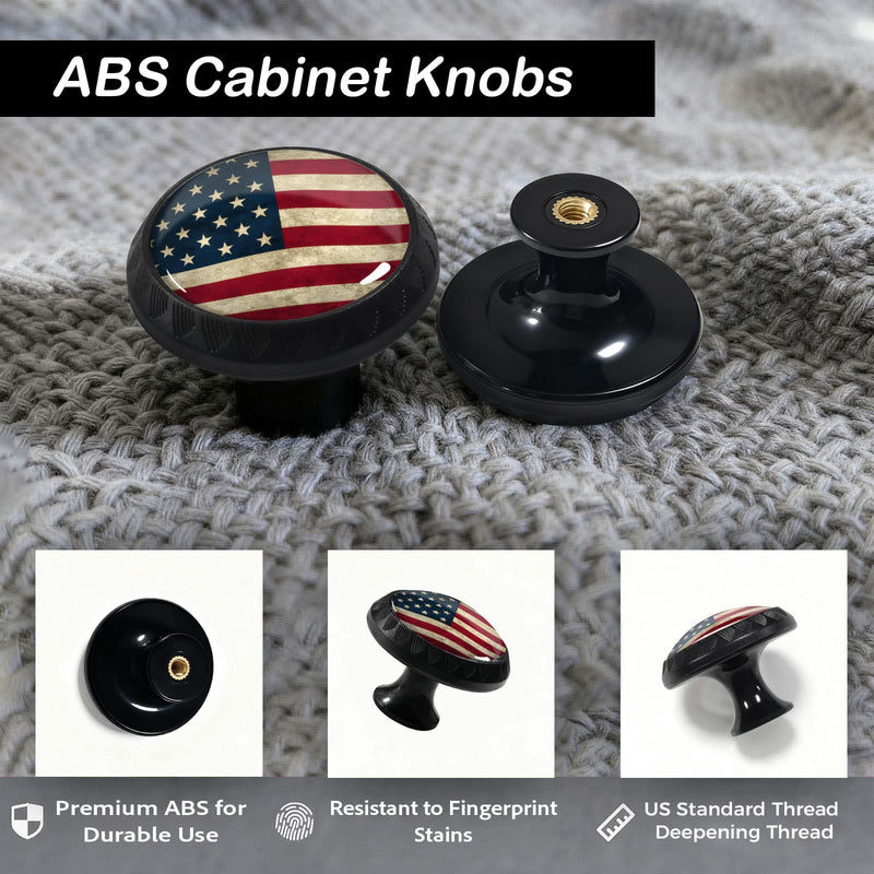 12 Pack Rustic American Flag Cabinet Knobs for Kitchen Bathroom | Patriotic Drawer Pulls Round Black Dresser Handles Hardware for Desk Cupboard Wardrobe Closet Vanity Door Decor 12PCS - 1.37"L x 1.1"W