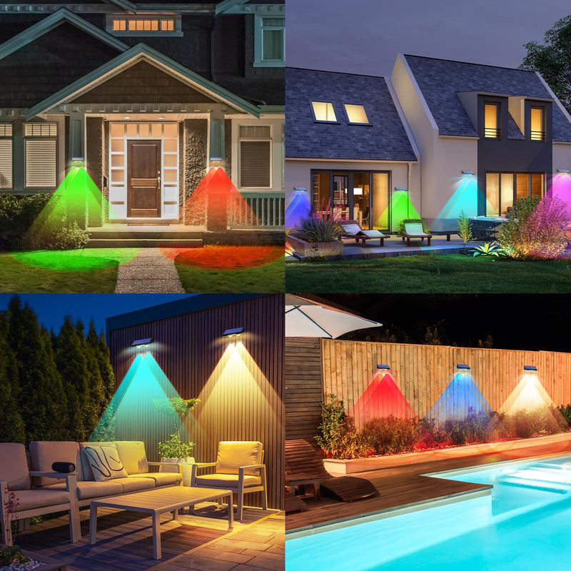 TECKNET Solar Fence Lights Outdoor 12 Pack, Warm White & 6 Colors & RGB, IP66 Waterproof LED Deck Light, Dusk to Dawn Fence Lights Solar for Wall, Railing, Step, Patio, Pool, Backyard, Outside 3000K/Color Changing