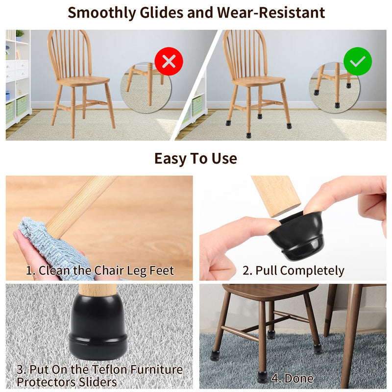 Ezprotekt Chair Leg Sliders for Carpet, 24 Pcs Round Chair Glides for Carpet, Carpet Furniture Pads Stool Leg Protectors Caps, Carpet Furniture Glides Quickly and Easily (M Fit: 7/8" to 1") M - Black