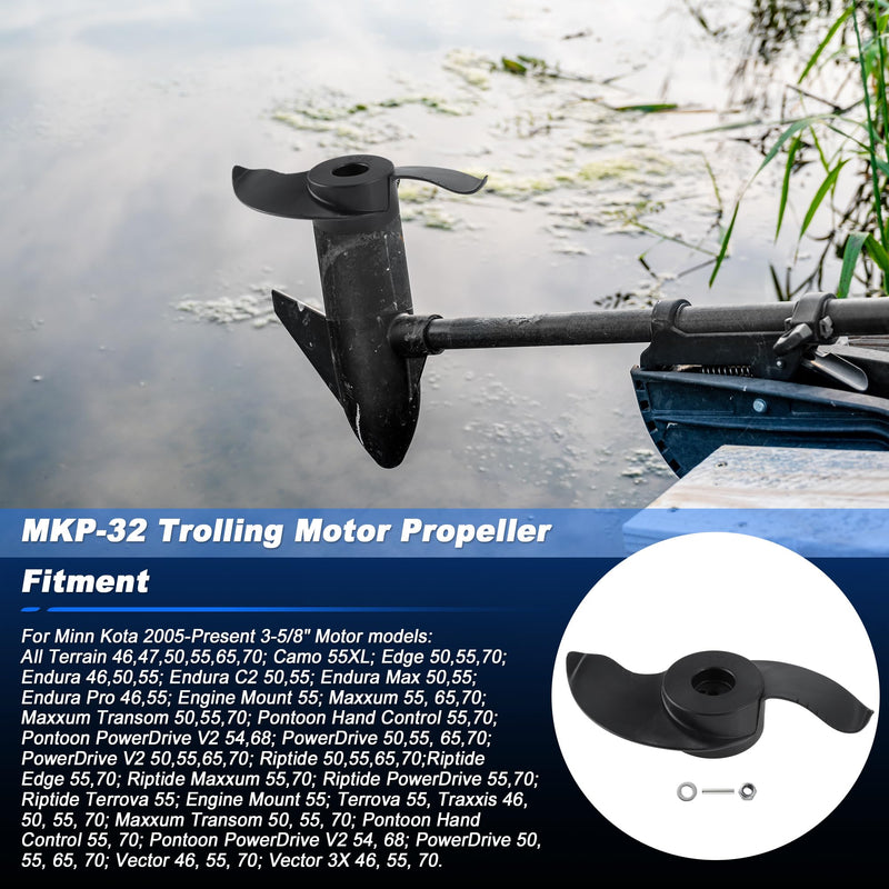 MKP-32 Trolling Motor Propeller for Minn Kota, 2 Blade Weedless Wedge Prop for 3-5/8" Motor Diameter, Outboard Prop 2091160/1865017, for Minn Kota Terrain Edge Endura Etc