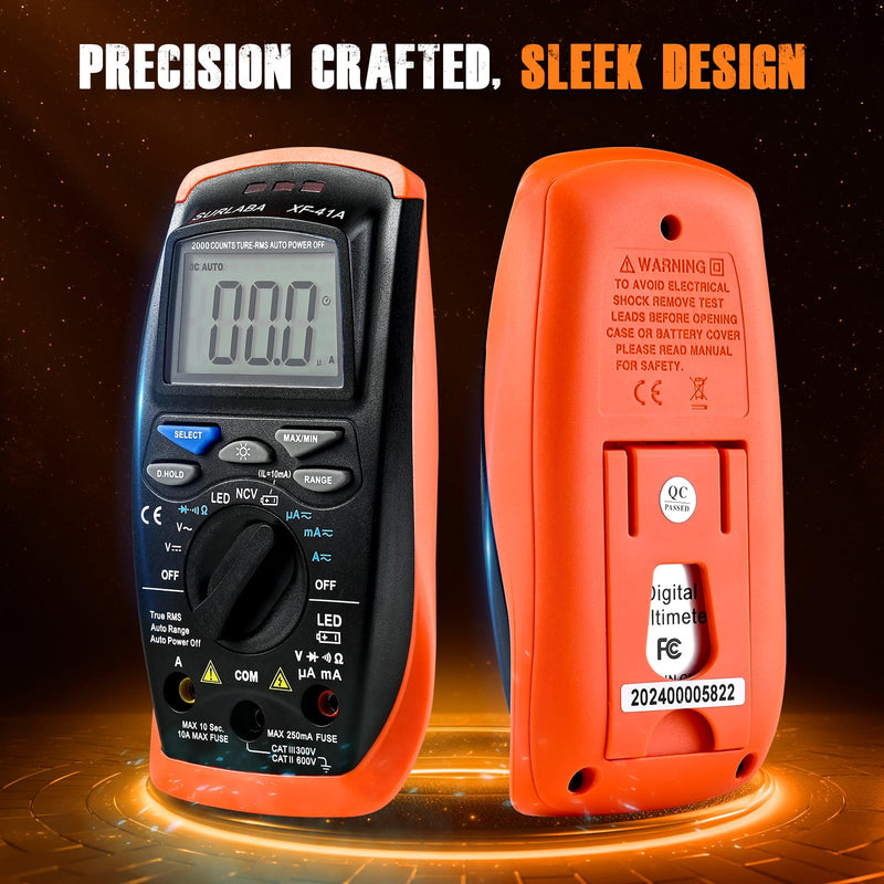 Multimeter Voltage Tester, 2000 Counts Digital Multimeter Measure with DC AC Voltmeter and Ohm Volt Amp Meter, Measures Voltage, Current, Resistance; Tests Live Wire, Continuity, Resistance 41A-O