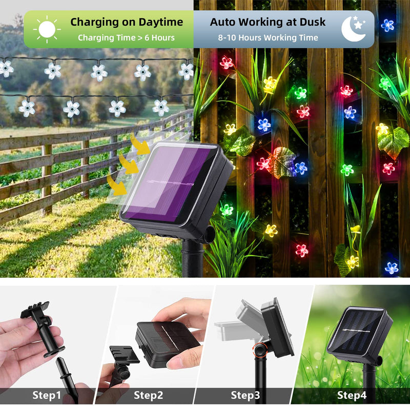 ITICdecor Solar String Flower Lights Outdoor Waterproof 50 LED Fairy Light Decorations for Garden Fence Patio Yard Christmas Tree, Lawn, Party (Multi-Colored) Multicolor