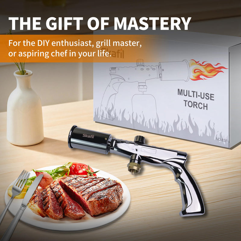 Propane Torch Flame Thrower Gun with Adjustable Heat & Lock-On Flame - 3272°F High Heat Blow Torch Lighter for Welding, Metalwork, BBQ, Cooking & Outdoor Use (Tank Not Included)