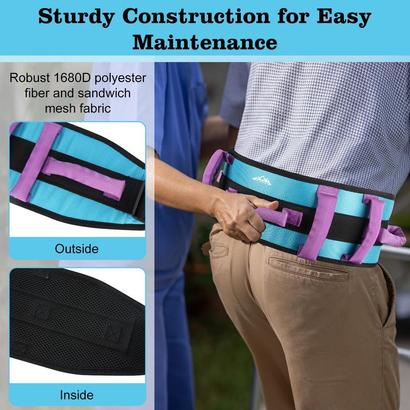 supregear Gait Belt - Anti-Slip Transfer Belt for Seniors, Nursing Safety Patient Assist with 7 Handles - Elderly, Bariatric, Handicap, Physical Therapy - PT Gate Strap Quick-Release Buckle Aqua