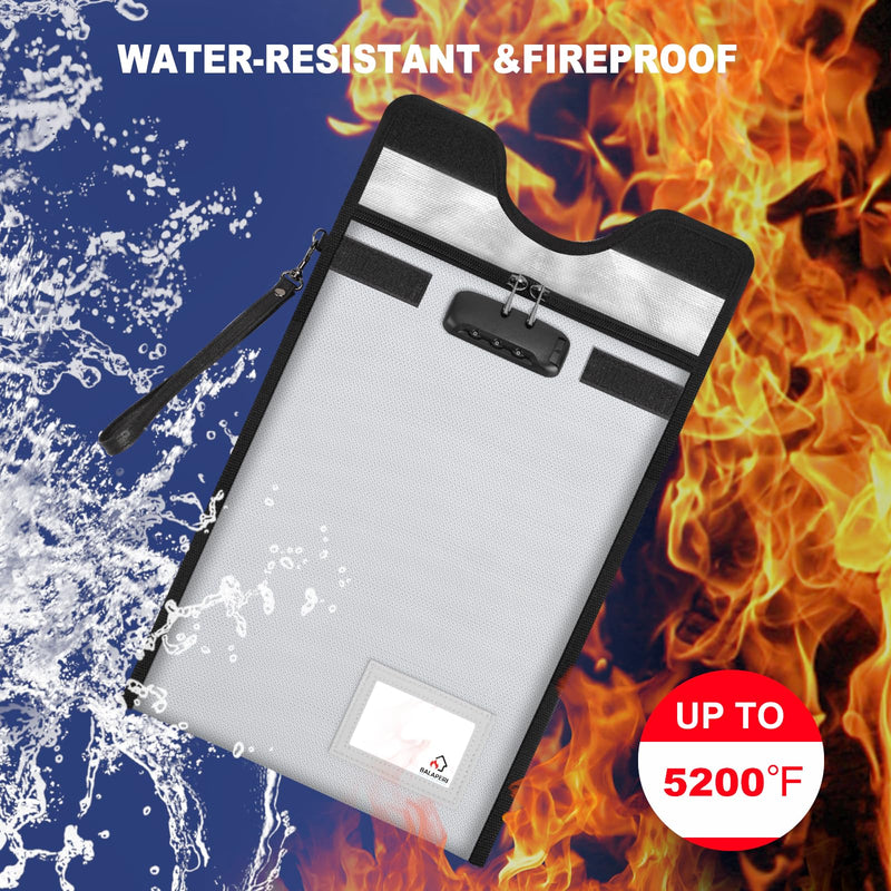 Fireproof Document Bag with Lock (5200℉), 15”x 11”Fireproof Money Bag, Waterproof Zipper Pouch for A4 A5 Legal Letter Size Document, Tablet, Valuables, Jewelry, Cash and Passport Silver 15"x11"