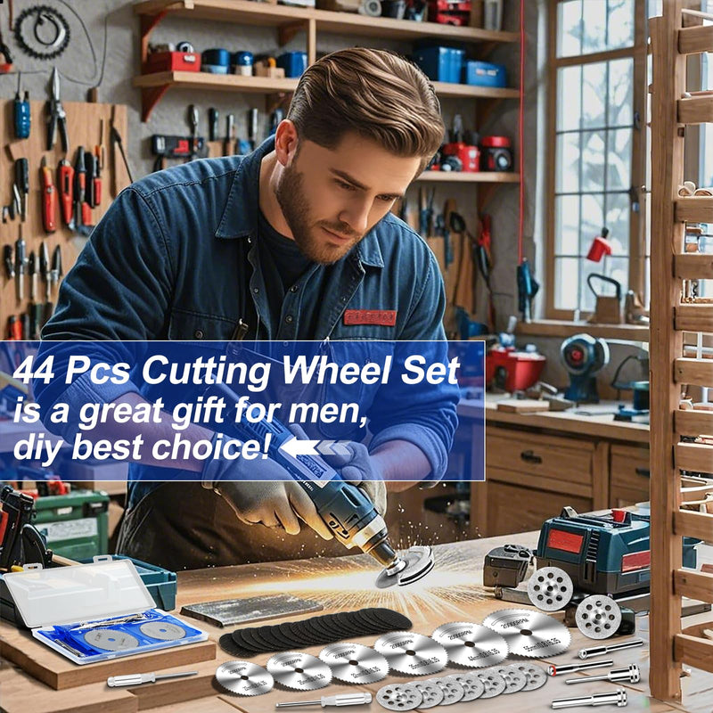 44Pcs Auxiren Cutting Wheel Kit for Dremel Rotary Tools, Mini HSS Circular Saw Blades Cutter, Resin Cutting Discs, 545 Diamond Cut Off Wheels for Cutting Wood, Metal, Plastic, PVC, Glass, Tile, Stone