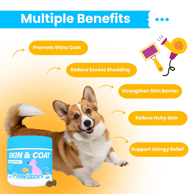 Omega 3 for Dogs –Skin & Coat Supplement – Omega Rich Salmon Oil, Krill Oil & Fish Oil – DHA&EPA for Itchy Skin Relief, Shiny Coat, Shedding & Allergy Support – 120 Soft Chews