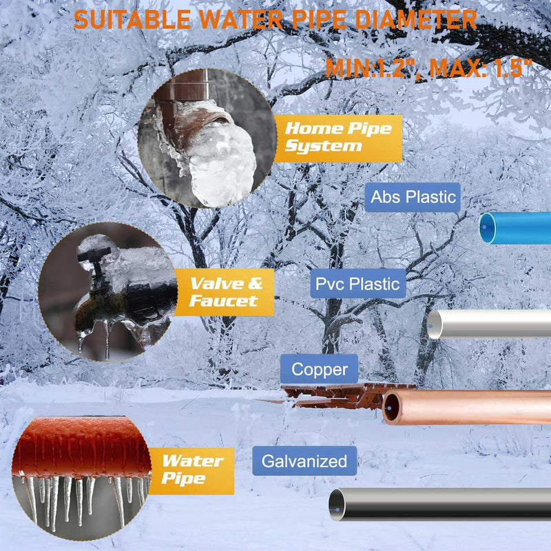 38.5" x 6" Water Pipe Heat Blanket Faucet Heating Blanket Winter Heating Tape for Metal and Plastic Pipes, 120V, Thermostat Max Temp 140˚F, OD Max: 1-1/4"