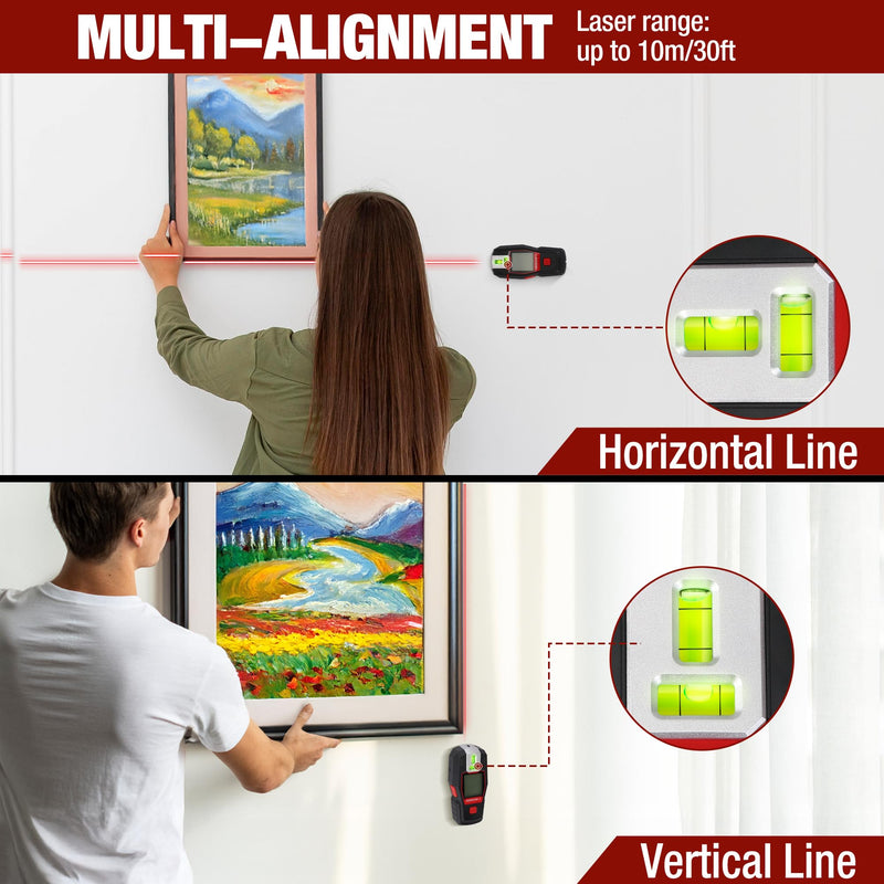 ARROW 2-in-1 Stud Finder with Laser Level, Rechargeable Wall Stud Scanner & Vertical Line Laser for Hanging Frames & Picture, Wood Ac Wire Metal Studs Joist Pipe Detection