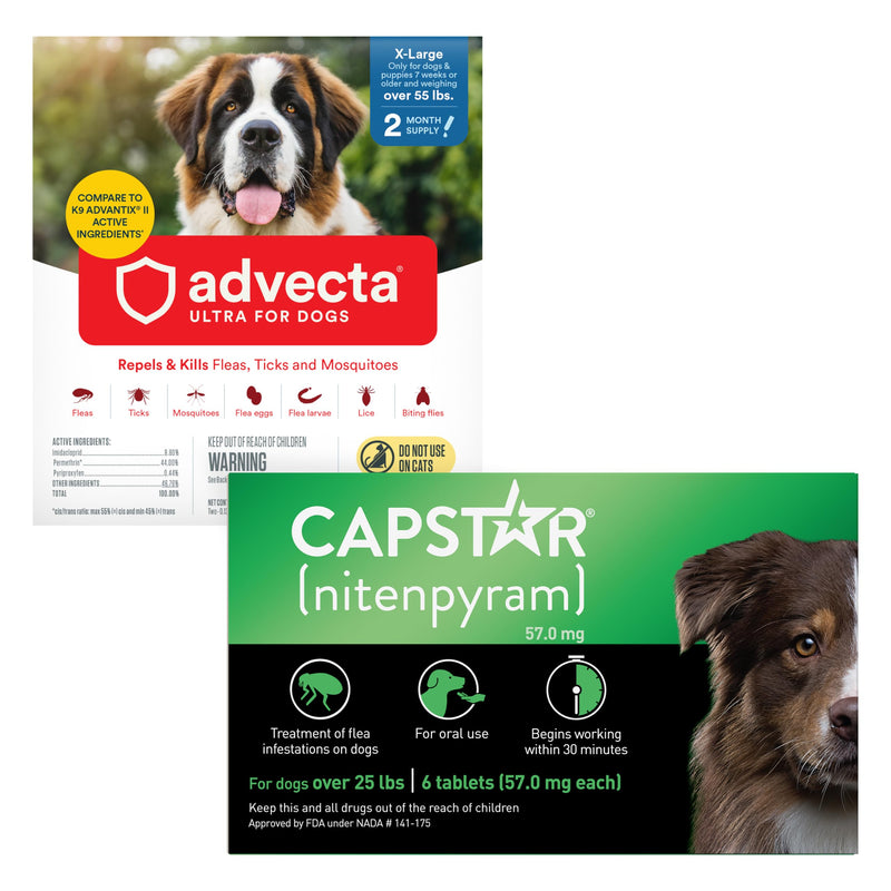 ADVECTA Flea and Tick Prevention for X-Large Dogs Over 55 lbs (2 Doses) + CAPSTAR Flea Treatment for Dogs Over 25 lbs (6 Doses) Bundle
