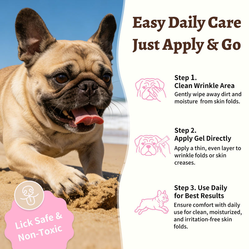 Dog Wrinkle Gel (2-Pack) – Daily Care for Bulldogs, Pugs, Frenchies, Soothes, Repairs & Moisturizes Skin, Wrinkle Balm & Paste Alternative – Non-Greasy, Lick-Safe & Fragrance-Free, 0.5 fl oz x 2