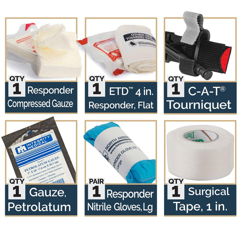 NAR Individual First Aid Kit | C-A-T Tourniquet, Trauma Dressing, Gauze | Vacuum Sealed, Clear